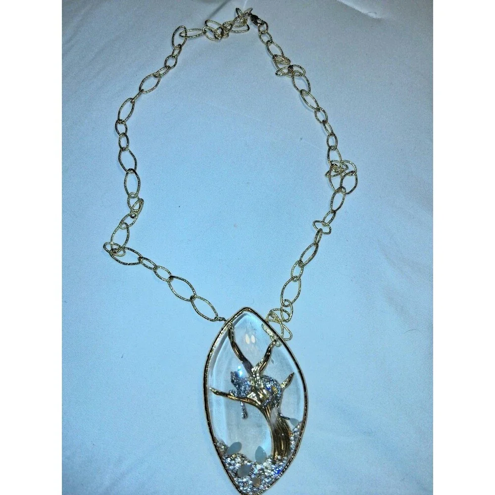ALEXIS BITTAR SIYABONA LEOPARD PANTHER ACRYLIC CAGE Gold LONG Necklace, 30” RARE